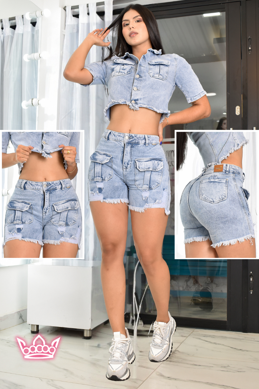 CONJUNTO CORTO CARGO DENIM REF. B-5005