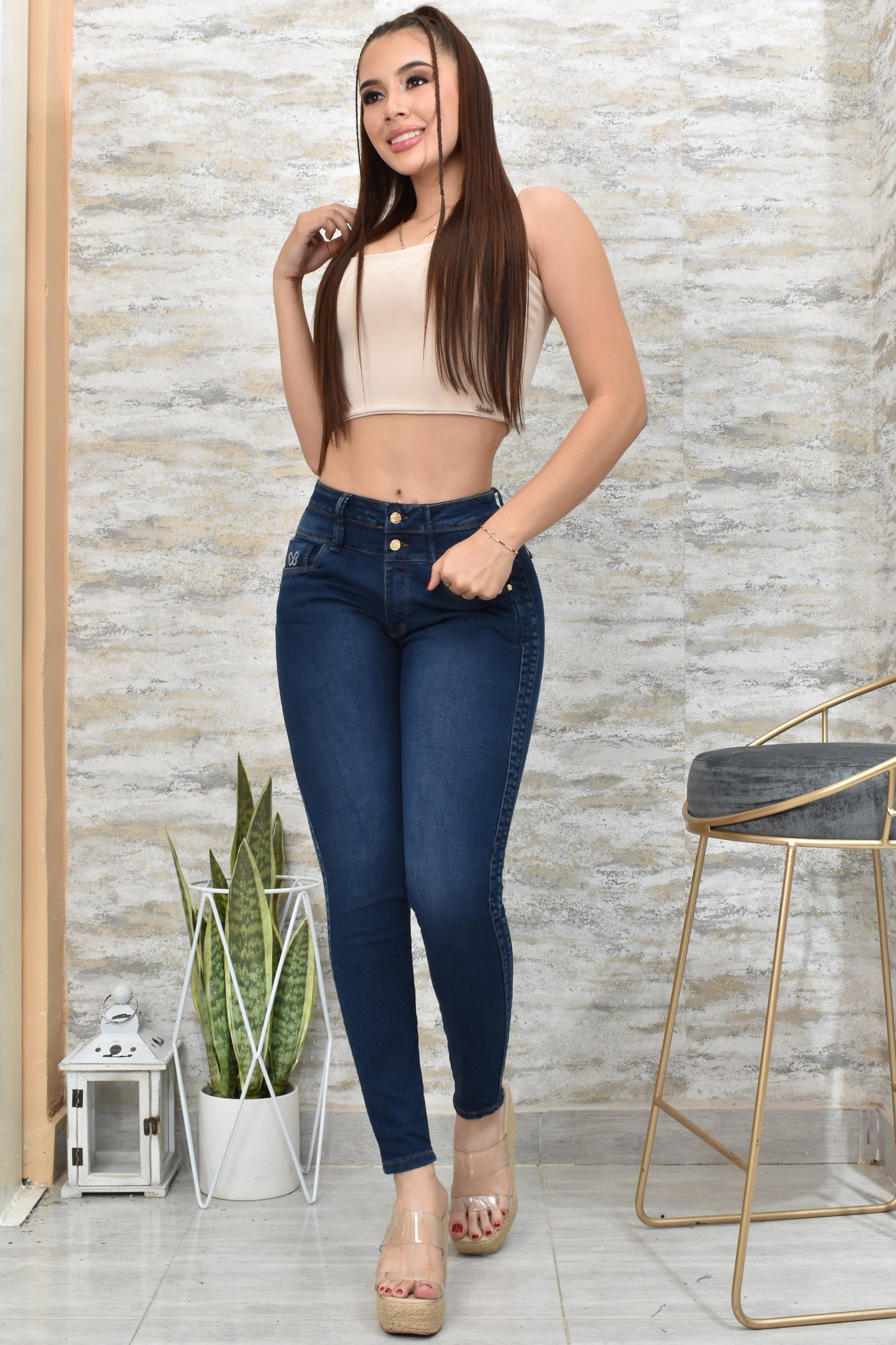 JEANS SKINNY CONTROL ABDOMEN LEVANTA COLA REF. BK-40145