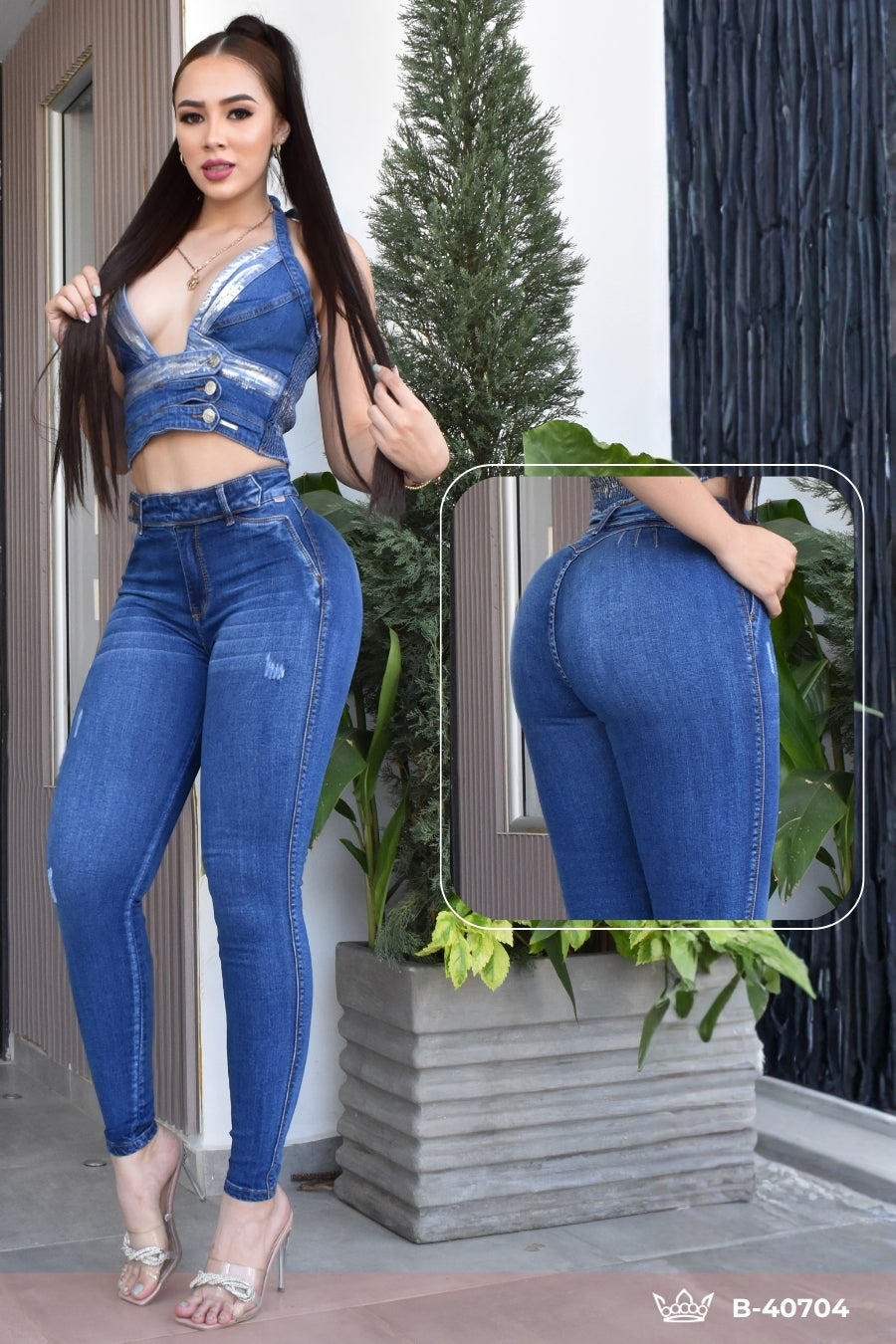 JEANS SKINNY CONTROL ABDOMEN LEVANTA COLA  REF. B-40704