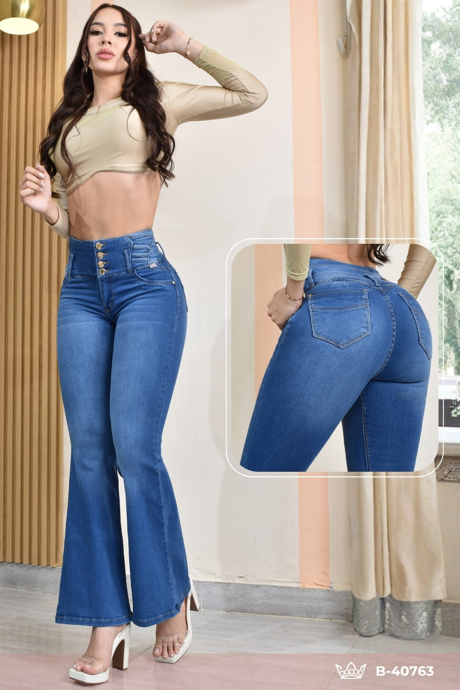 JEANS BOTA ANCHA LEVANTA COLA  REF. B-40763