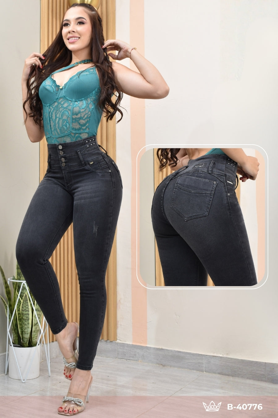 JEANS SKINNY CONTROL ABDOMEN LEVANTA COLA  REF. B-40776