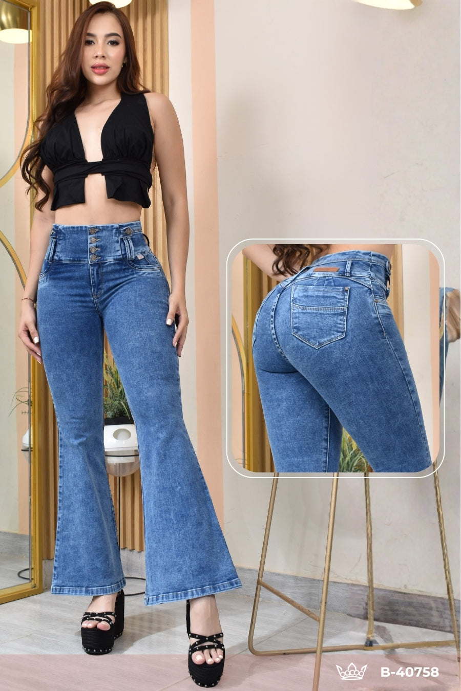 JEANS BOTA ANCHA LEVANTA COLA  REF. B-40758