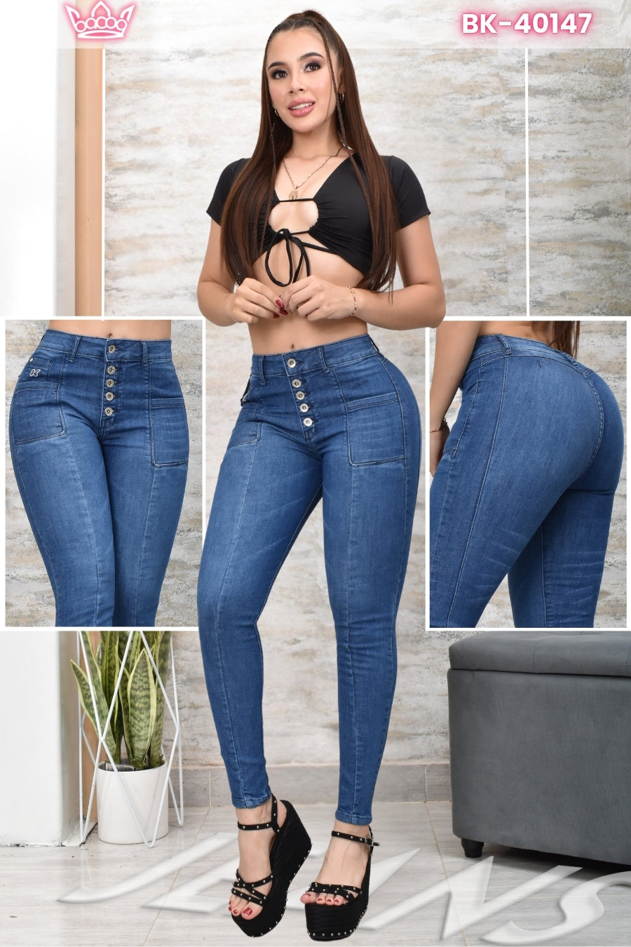 JEANS SKINNY CONTROL ABDOMEN LEVANTA COLA  REF. BK-40147
