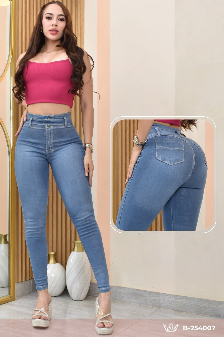 JEANS SKINNY ESCARCHADO CONTROL ABDOMEN LEVANTA COLA  REF. B-254007