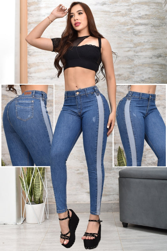 JEANS SKINNY CONTROL ABDOMEN LEVANTA COLA  REF. BK-40140