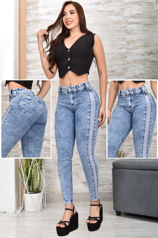 JEANS SKINNY CONTROL ABDOMEN LEVANTA COLA  REF. BK-40141