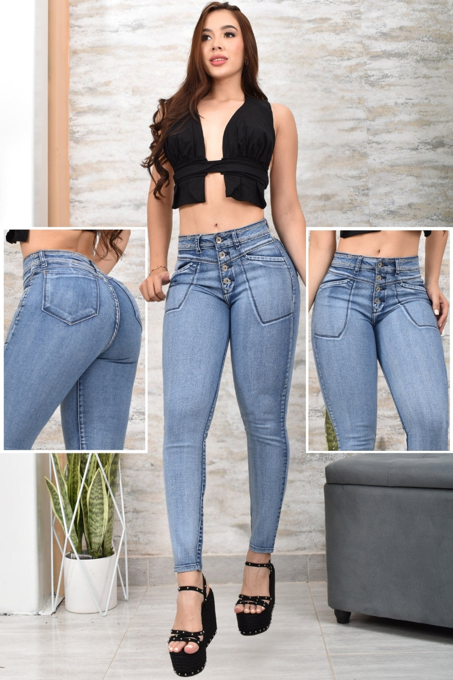 JEANS SKINNY CONTROL ABDOMEN LEVANTA COLA  REF. BK-40148