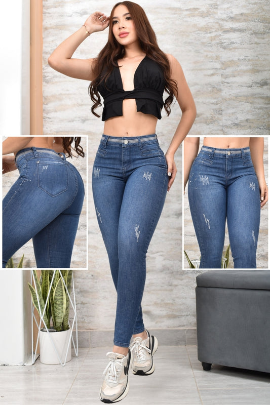 JEANS SKINNY CONTROL ABDOMEN LEVANTA COLA  REF. BK-40142