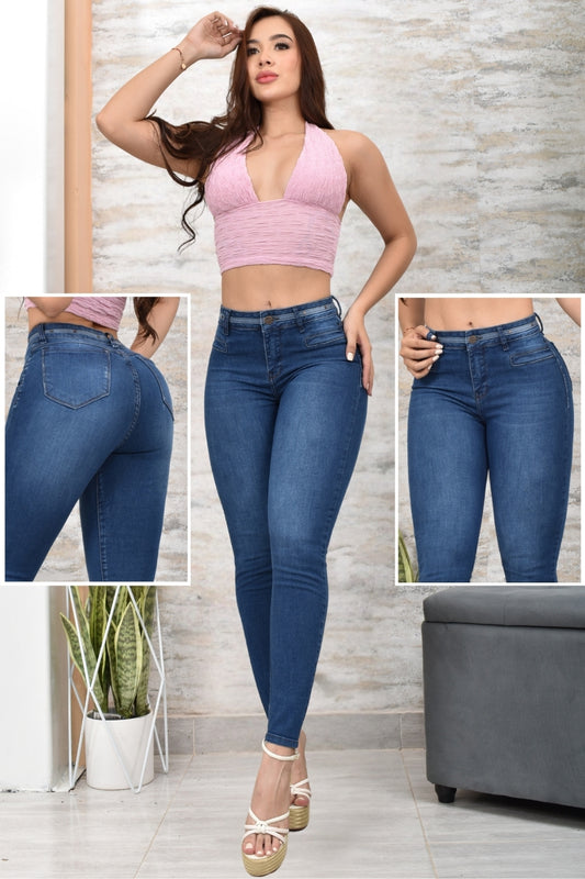 JEANS SKINNY CONTROL ABDOMEN LEVANTA COLA  REF. BK-40143