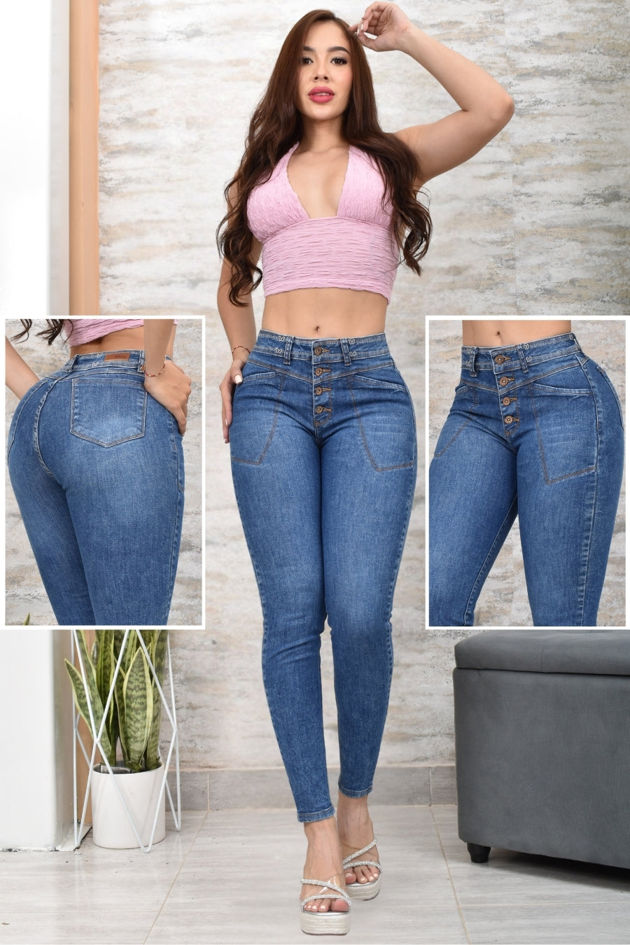 JEANS SKINNY CONTROL ABDOMEN LEVANTA COLA  REF. BK-40149