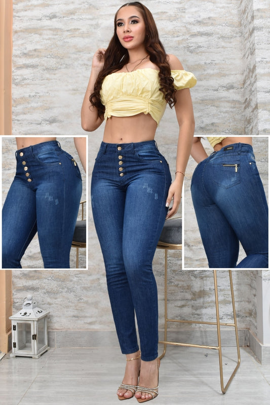 JEANS SKINNY CONTROL ABDOMEN LEVANTA COLA  REF. BK-40138