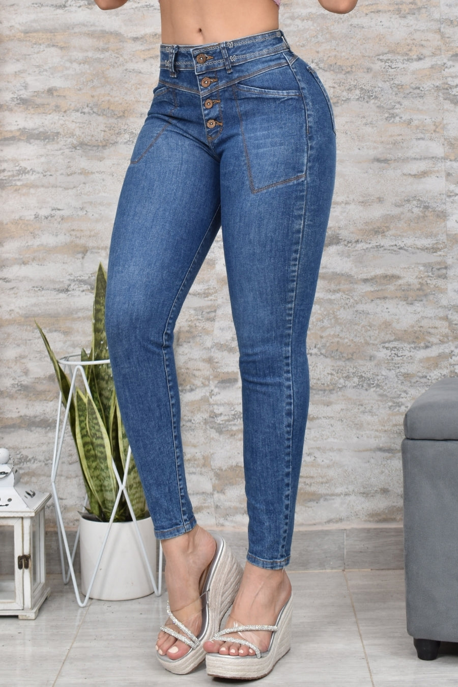 JEANS SKINNY CONTROL ABDOMEN LEVANTA COLA  REF. BK-40149