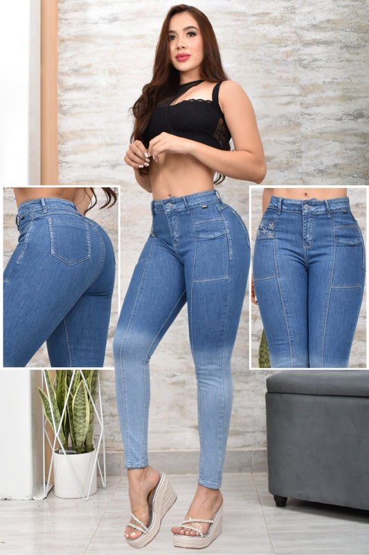 JEANS SKINNY CONTROL ABDOMEN LEVANTA COLA  REF. BK-40155