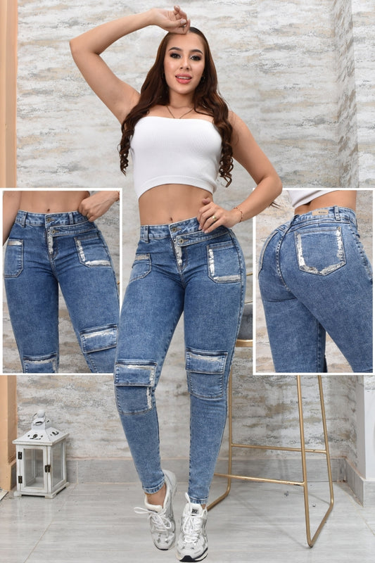 JEANS SKINNY CONTROL ABDOMEN LEVANTA COLA  REF. BK-40150