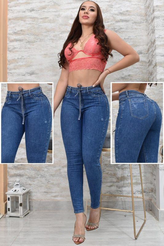 JEANS SKINNY CONTROL ABDOMEN LEVANTA COLA  REF. BK-40152