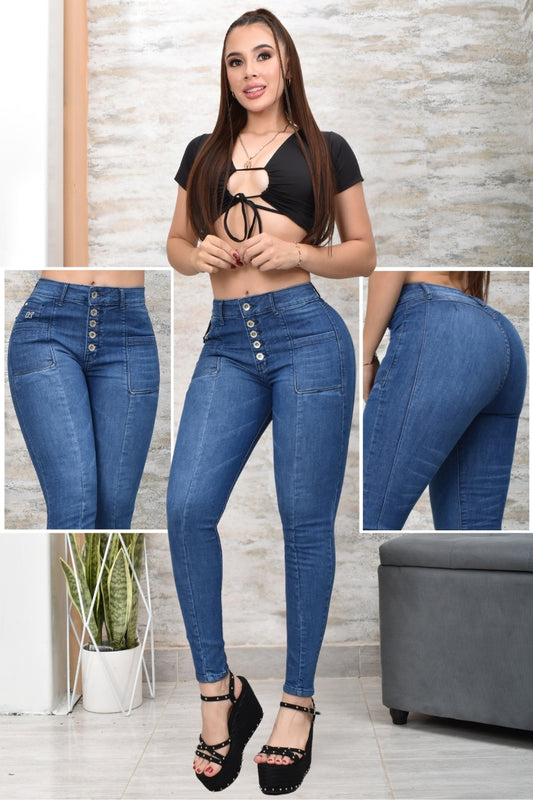 JEANS SKINNY CONTROL ABDOMEN LEVANTA COLA  REF. BK-40147