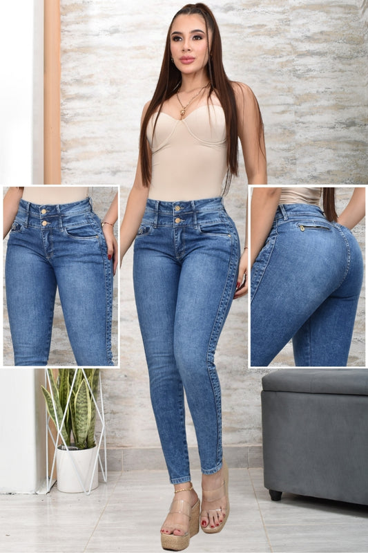 JEANS SKINNY CONTROL ABDOMEN LEVANTA COLA  REF. BK-40144