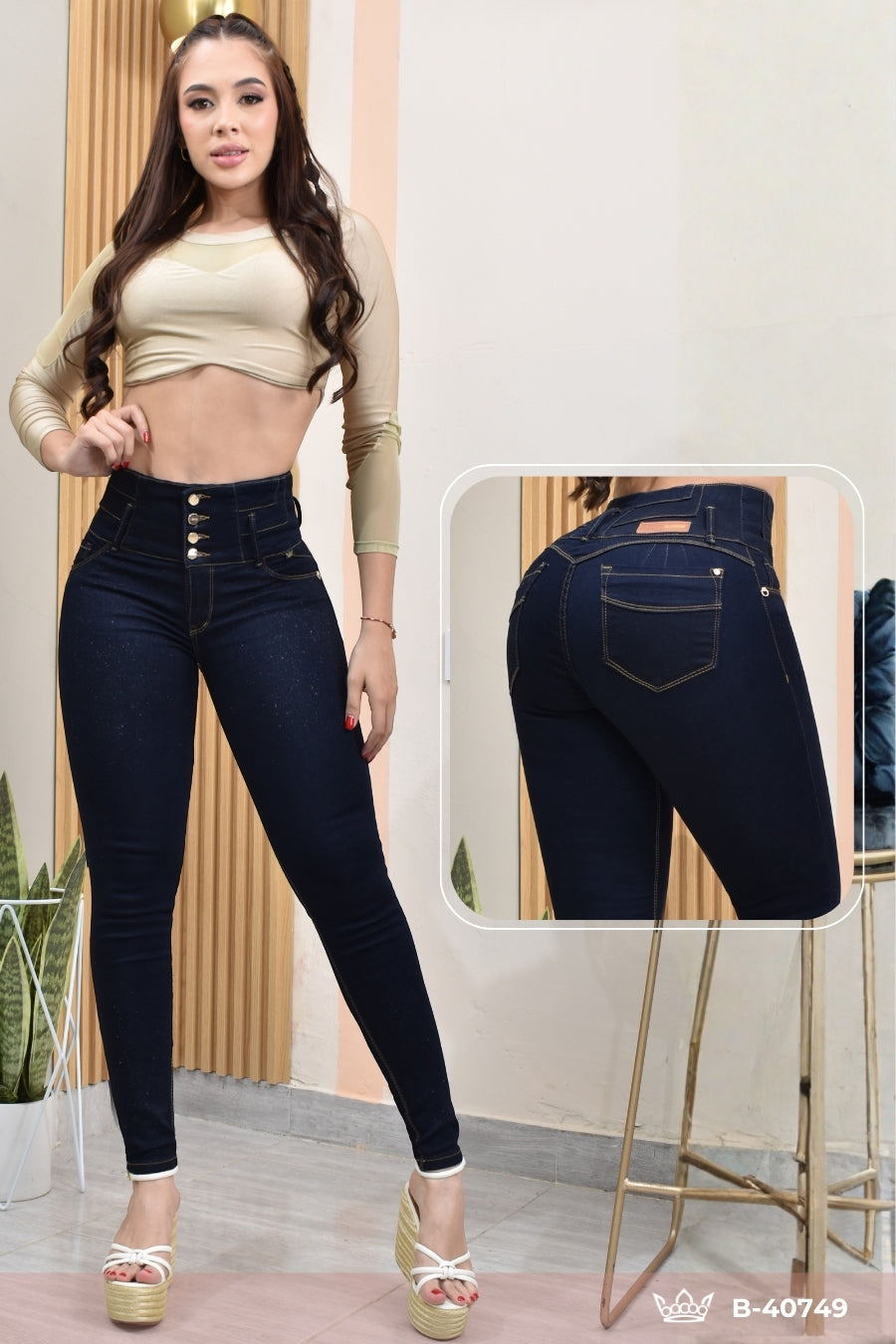 JEANS SKINNY CONTROL ABDOMEN LEVANTA COLA  REF. B-40749