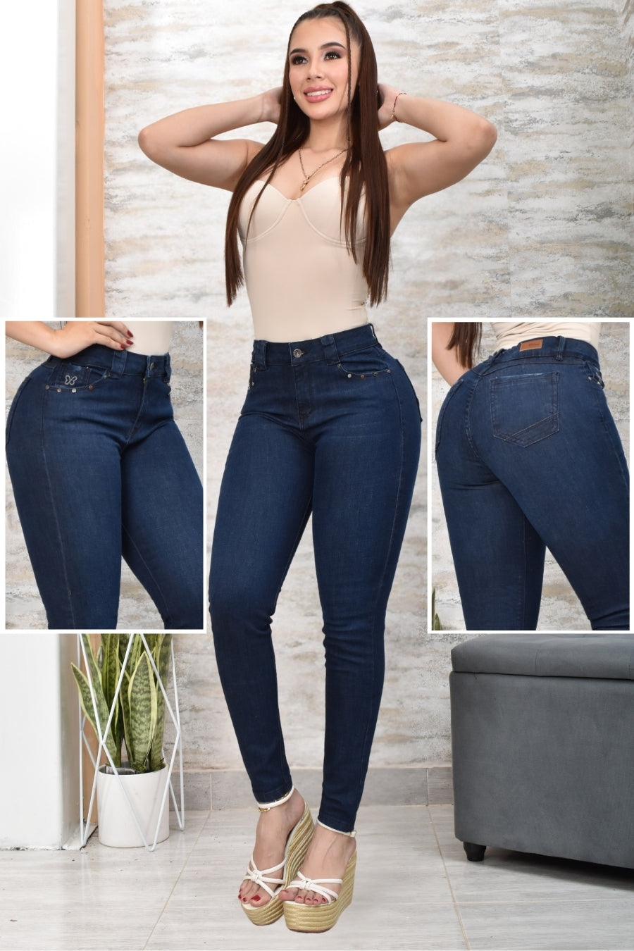 JEANS SKINNY CONTROL ABDOMEN LEVANTA COLA  REF. BK-40137