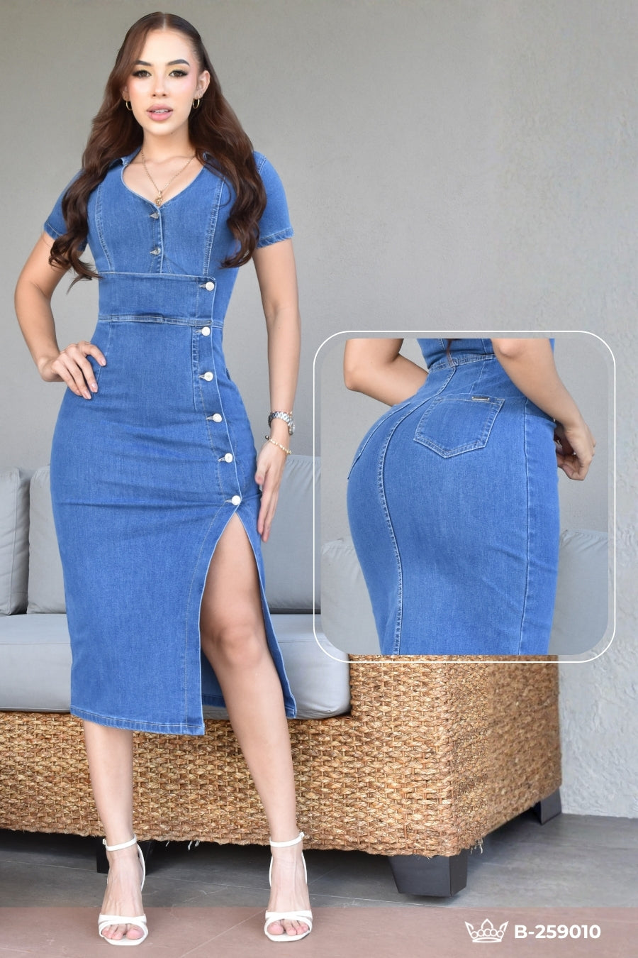 VESTIDO LARGO DENIM STRETCH, HORMA PERFECTA B-259010