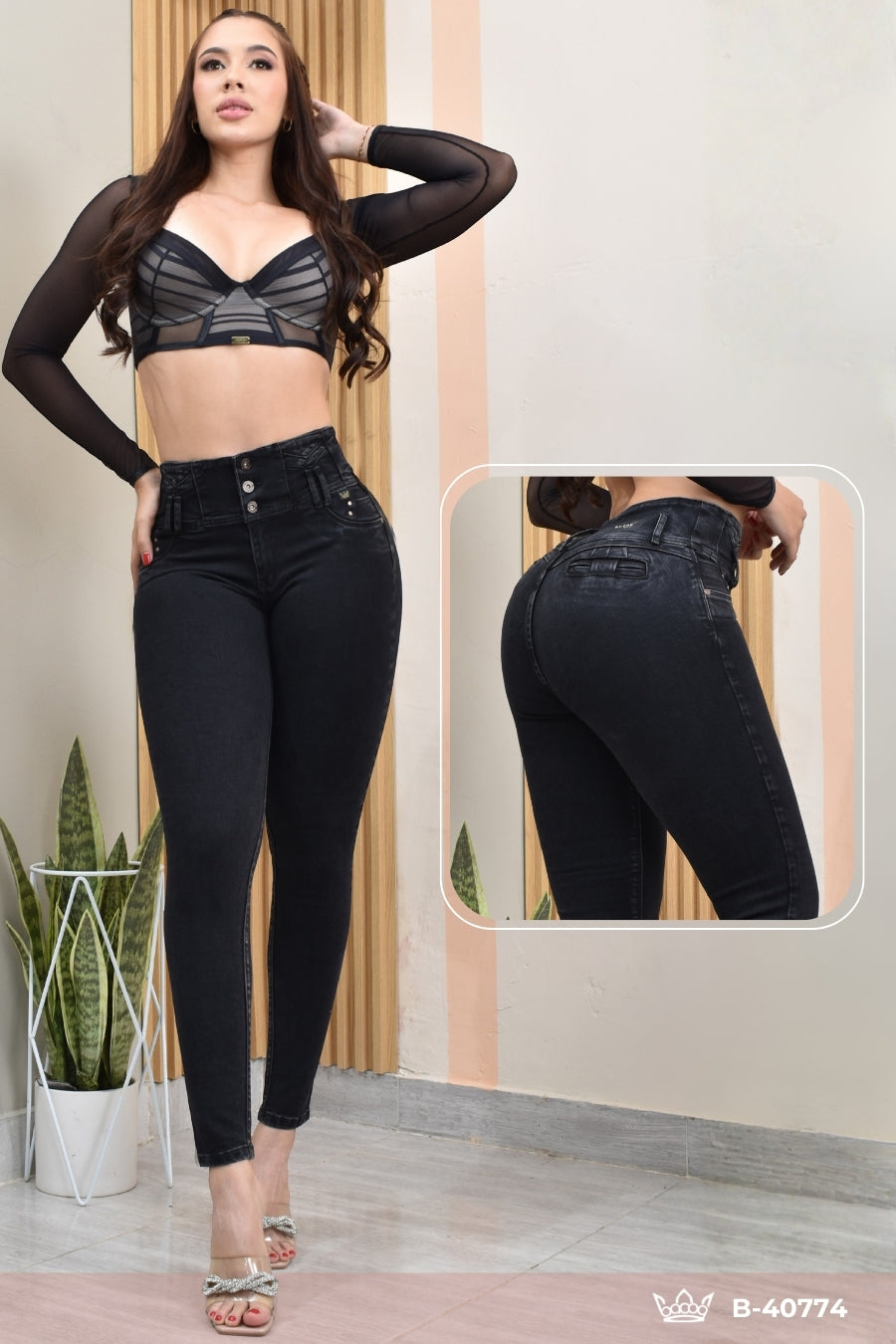 JEANS SKINNY CONTROL ABDOMEN LEVANTA COLA  REF. B-40774