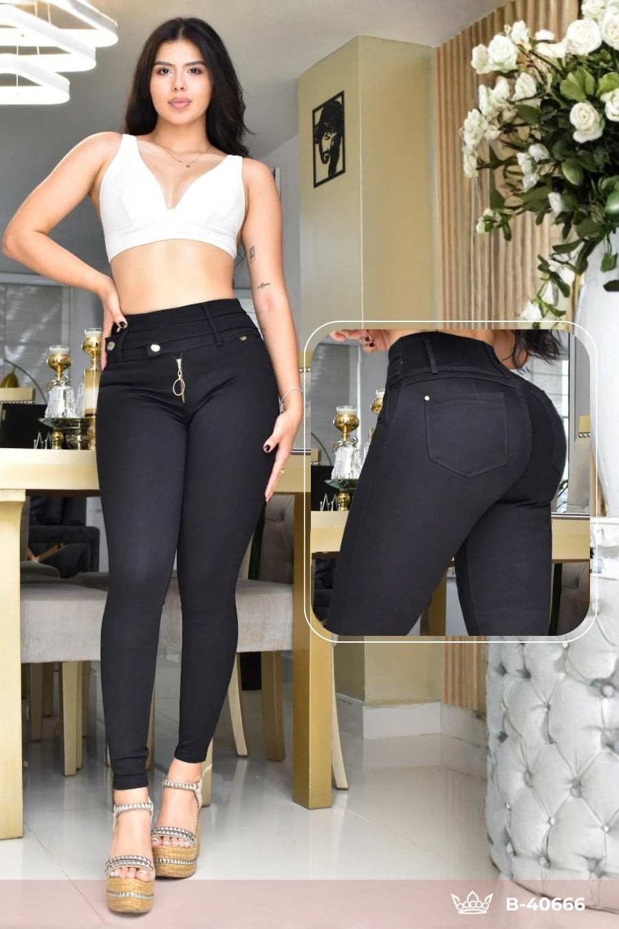PANTALON SKINNY COLOR NEGRO LEVANTA COLA REF. B-40666