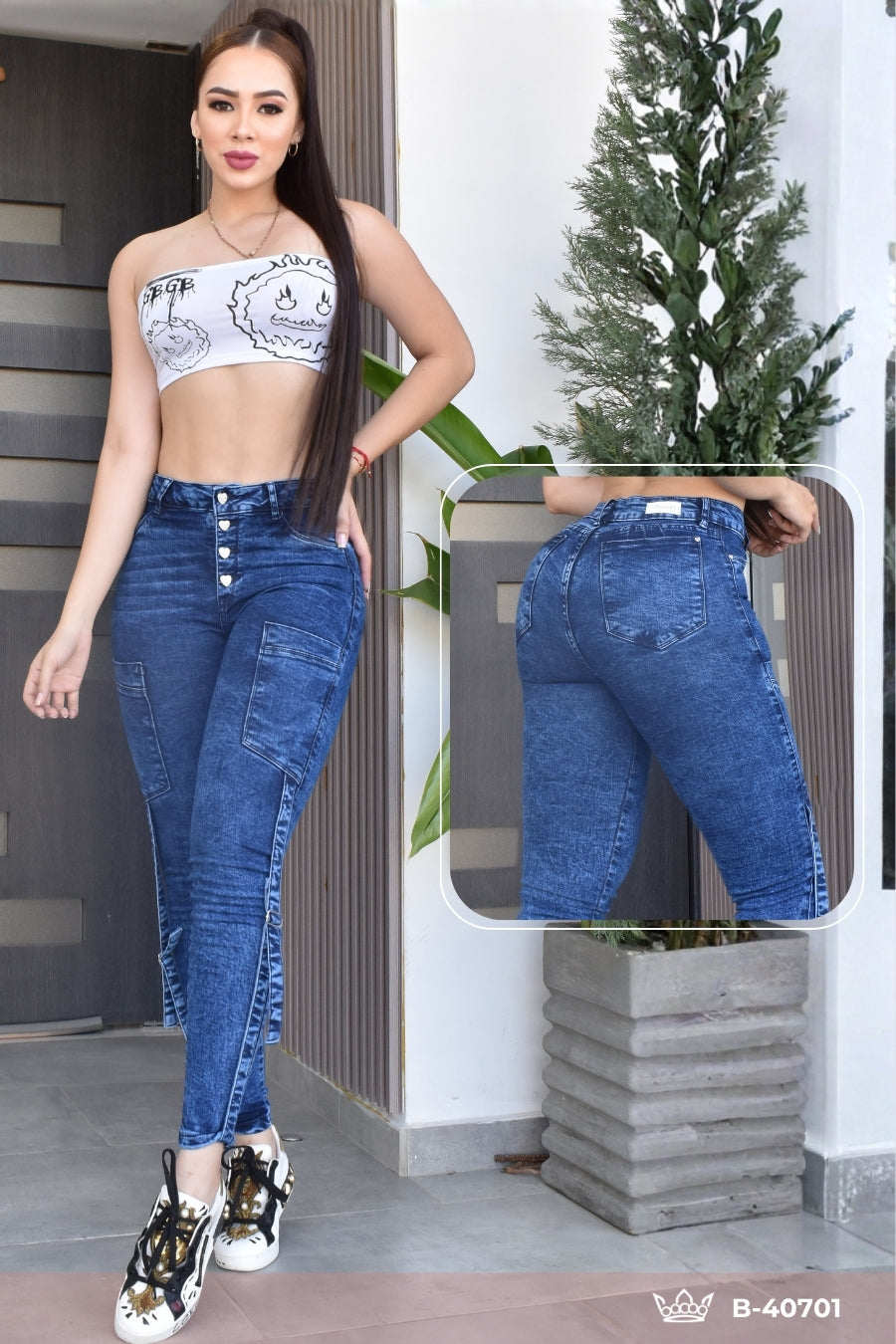 JEANS SKINNY CONTROL ABDOMEN LEVANTA COLA  REF. B-40701