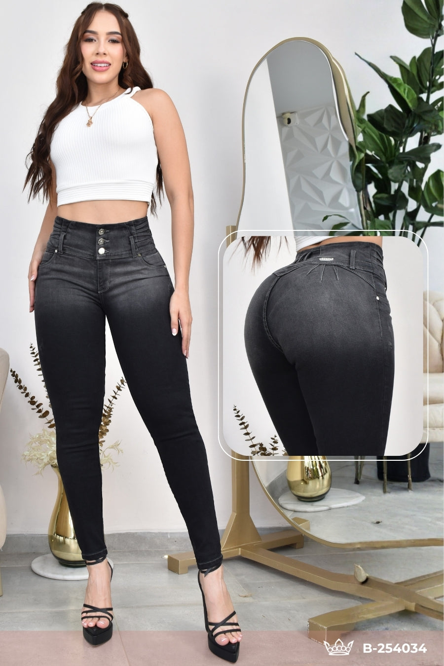 JEANS SKINNY DOBLE TONO CONTROL ABDOMEN LEVANTA COLA  REF. B-254034