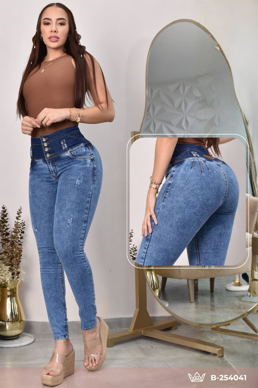 JEANS SKINNY PRETINA CON FAJA  LEVANTA COLA  REF B-254041