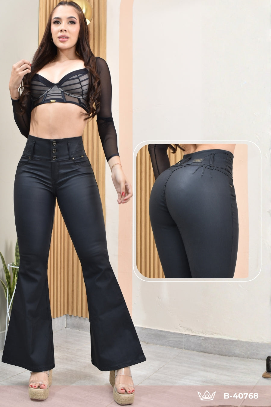 PANTALON BOTA ANCHA CUERINA LEVANTA COLA REF. B-40768