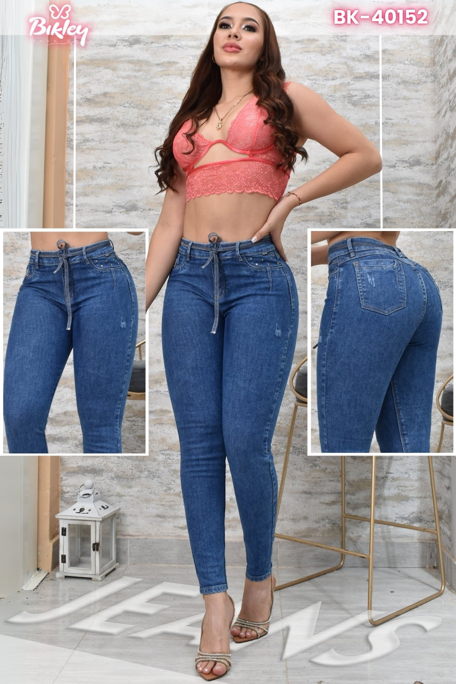 JEANS SKINNY CONTROL ABDOMEN LEVANTA COLA  REF. BK-40152