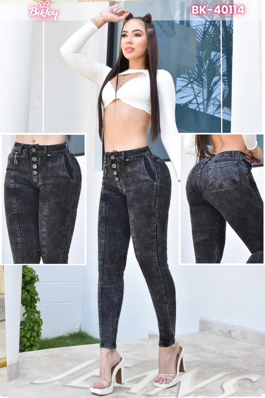 JEANS SKINNY CONTROL ABDOMEN LEVANTA COLA  REF. BK-40114