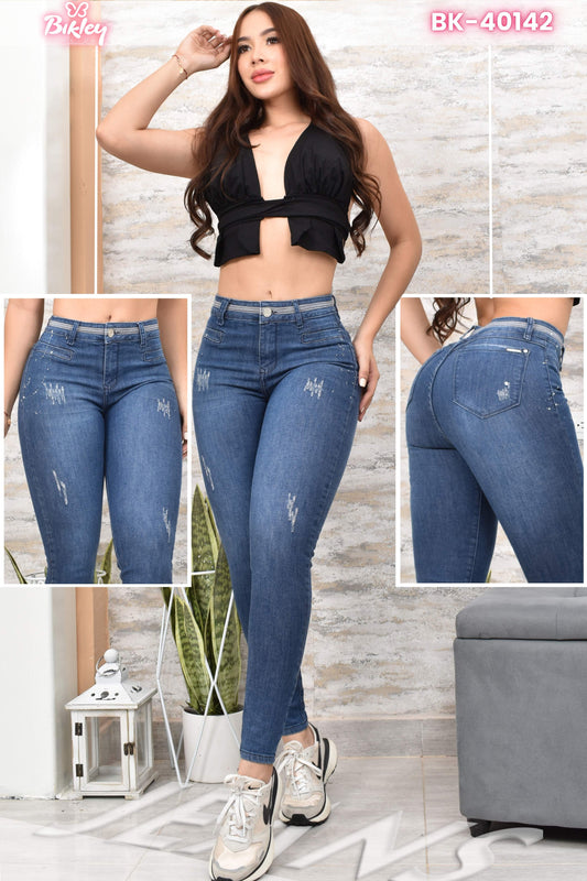 JEANS SKINNY CONTROL ABDOMEN LEVANTA COLA  REF. BK-40142