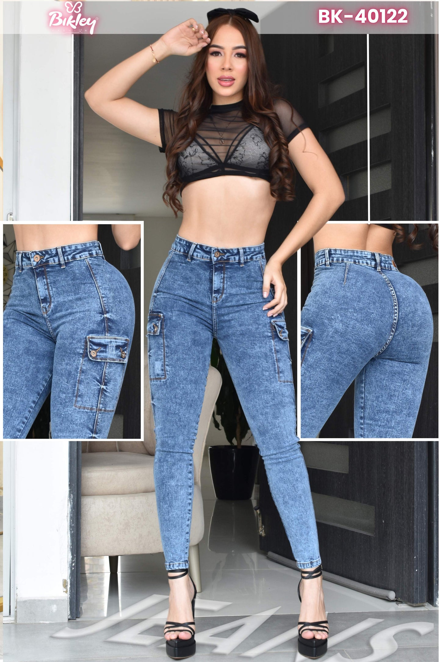 JEANS SKINNY CONTROL ABDOMEN LEVANTA COLA  REF. BK-40122