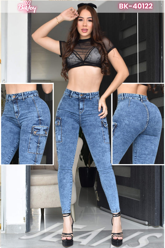 JEANS SKINNY CONTROL ABDOMEN LEVANTA COLA  REF. BK-40122