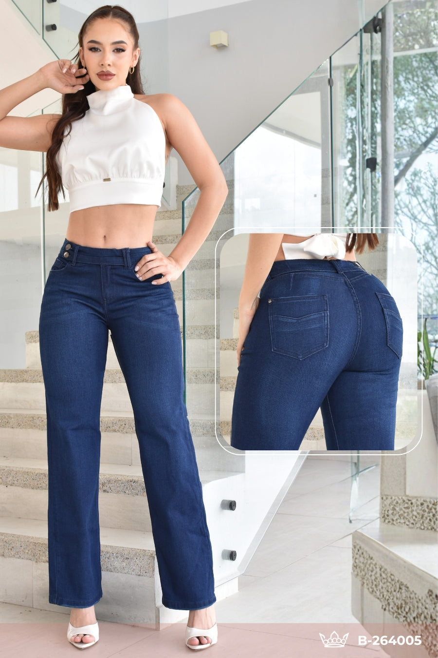 JEANS BOTA RECTA LEVANTA COLA  REF. B264005