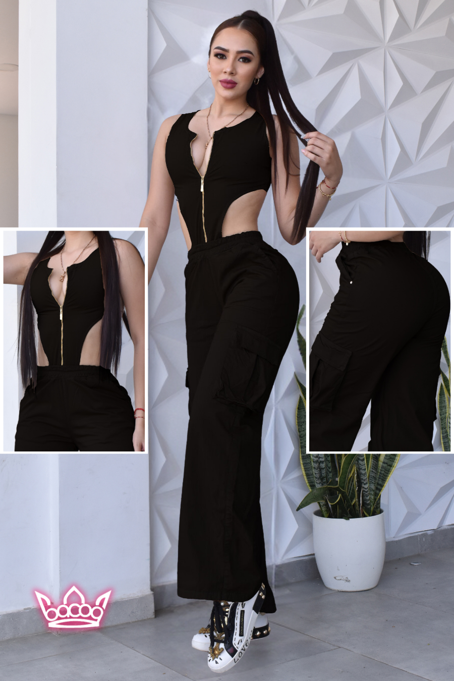 CONJUNTO SET  CARGO COLOR NEGRO REF. B-9004