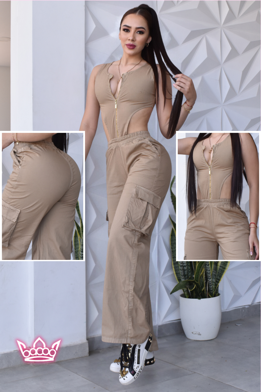 CONJUNTO SET CARGO COLOR KAKI REF. B-9003