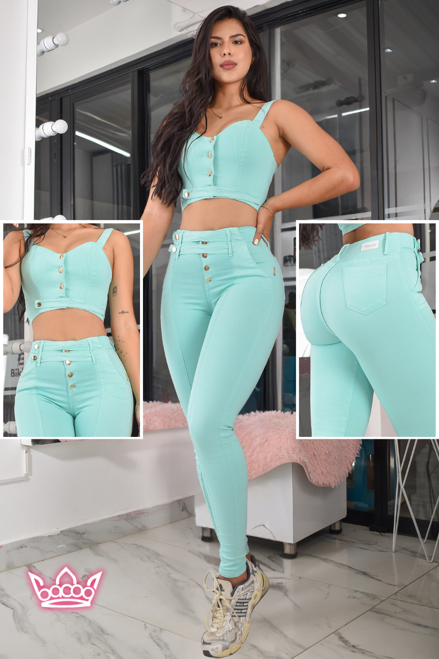 OUTLET  CONJUNTO SET  COLOR VERDE MENTA REF. B-5004