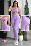 CONJUNTO SET  CROP TOP COLOR LILA REF. B-5001